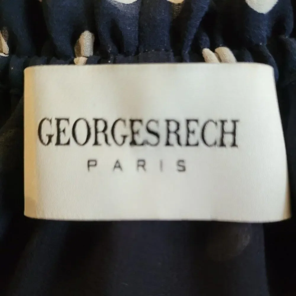 Georges Rech Paris Navy Polka Dot Midi Dress Quiet Luxury A-Line Ruffles Size 8 - Picture 6 of 11